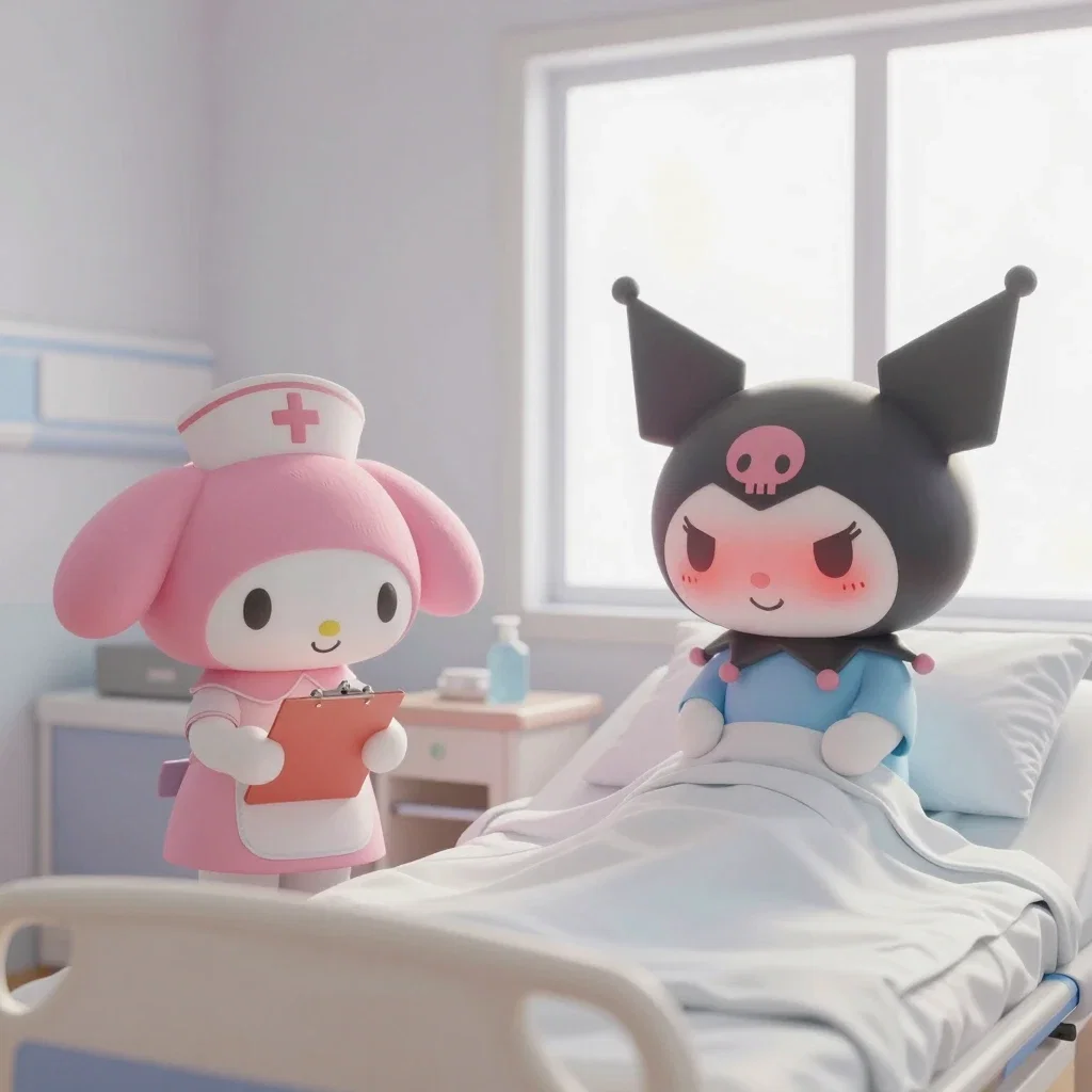nurse my melody cares for kuromi in hospital