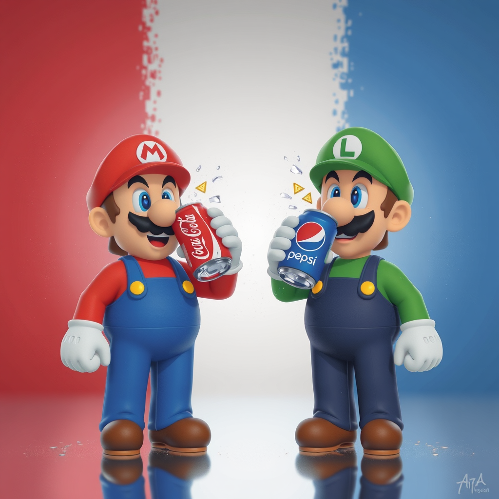 mario drinks coke luigi sips pepsi mushroom kingdom