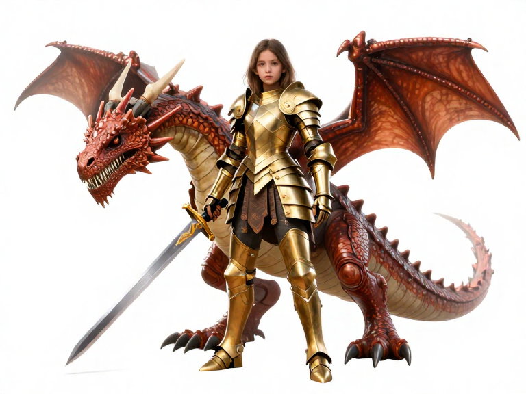 teenage girl with dragon and sword