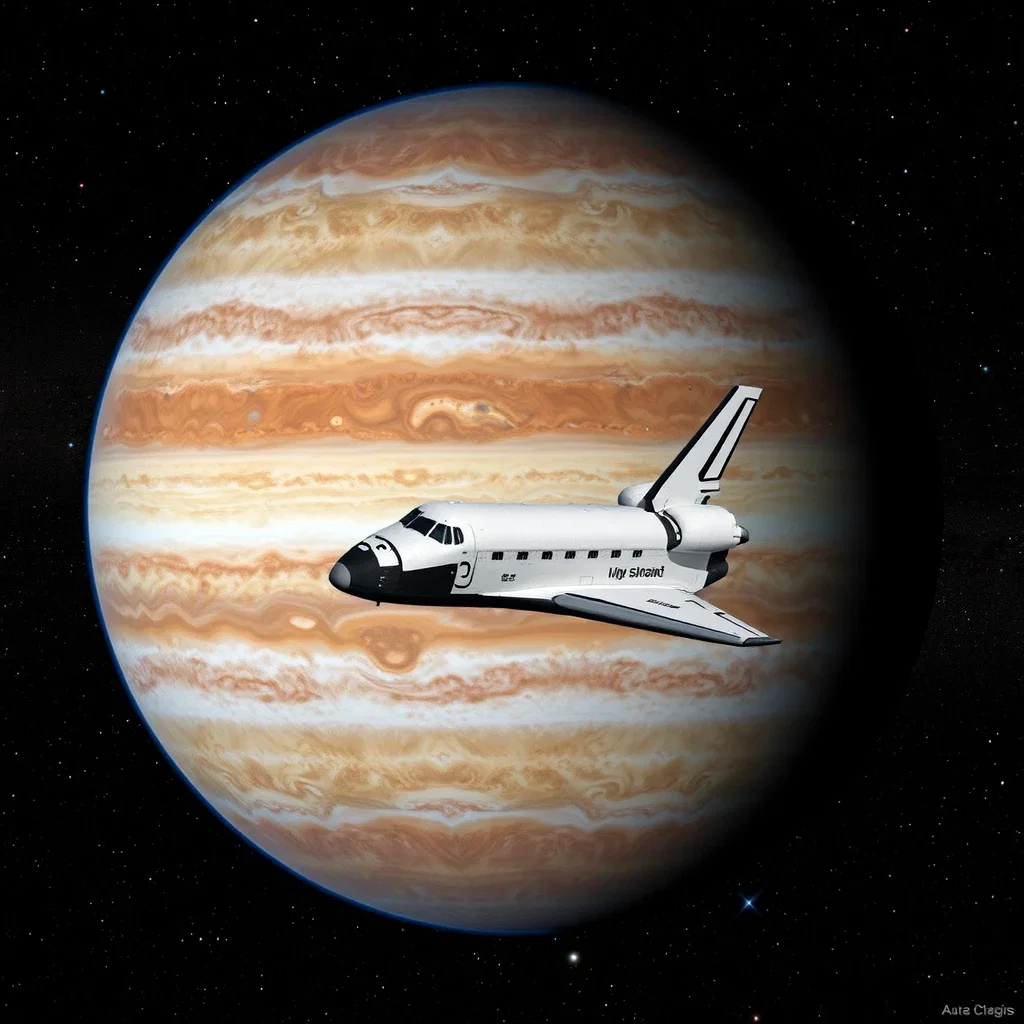 space shuttle jupiter traveling through space