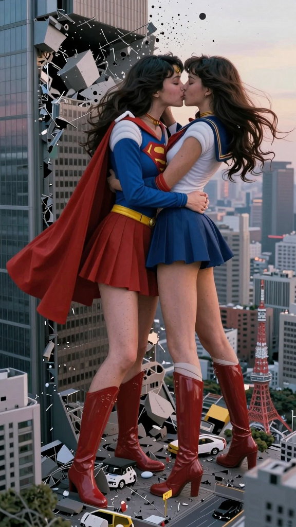 giant superheroes kissing destroy tokyo