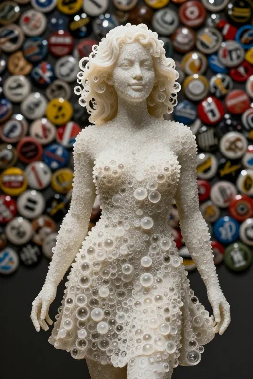 bubble crystal sculpture smiling woman summer dress