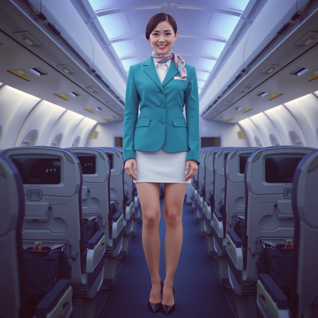 korean flight attendant uniform cabin photograph
