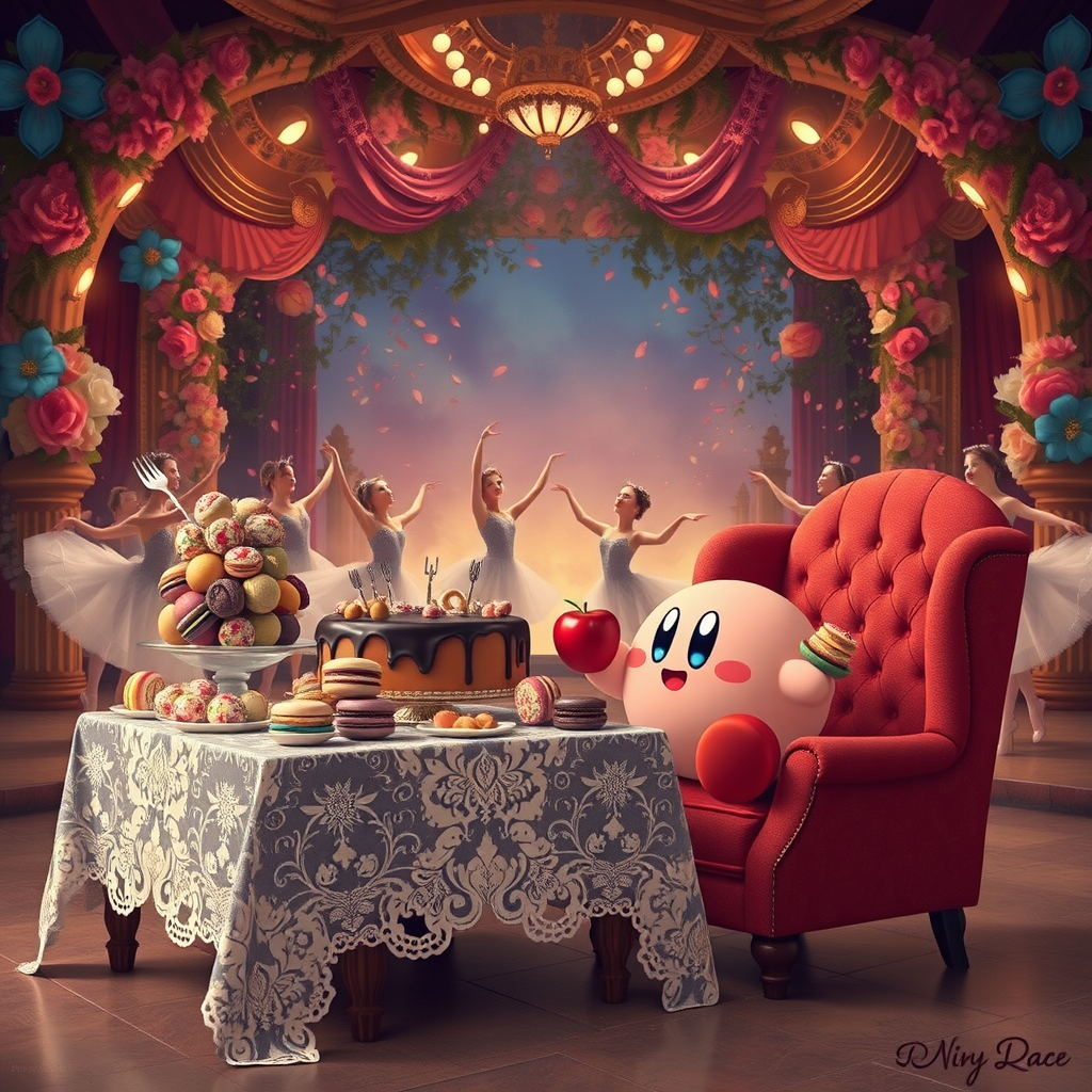 pink kirby dessert table ballerinas dancing hyperdetailed