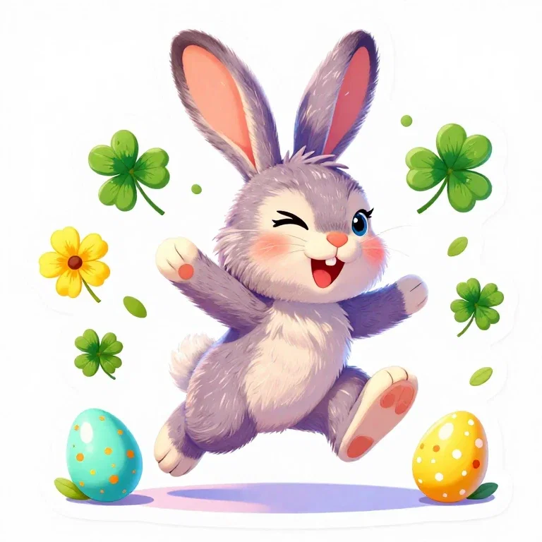 easter bunny hopping in spring pastels