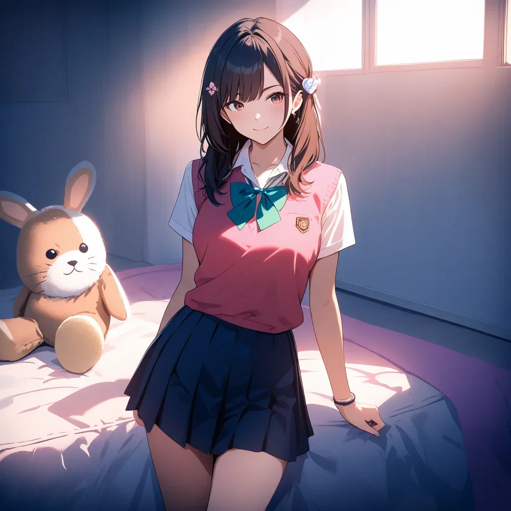 artistic rough miniskirt girl school uniform confident smile