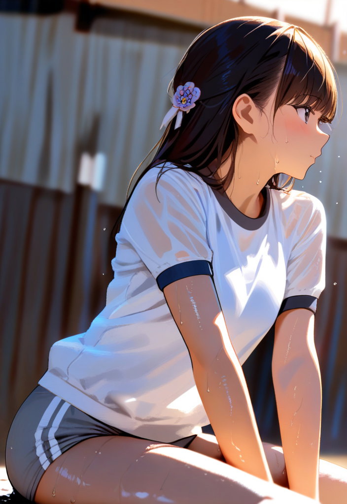 young woman stretching in gym uniform
