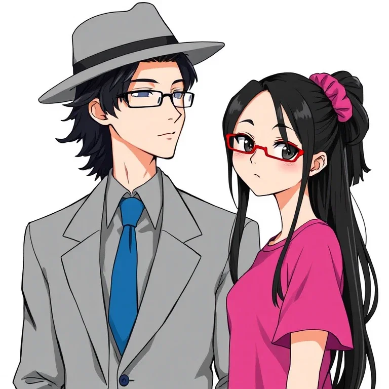 man in gray suit and girl with black hair