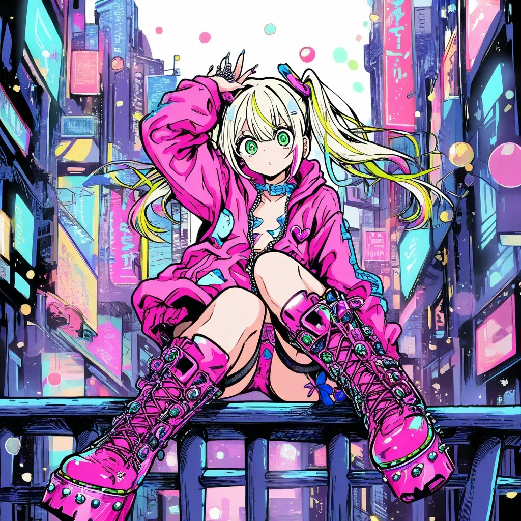 cyber gyaru fashionista photorealistic cel shading dynamic pose