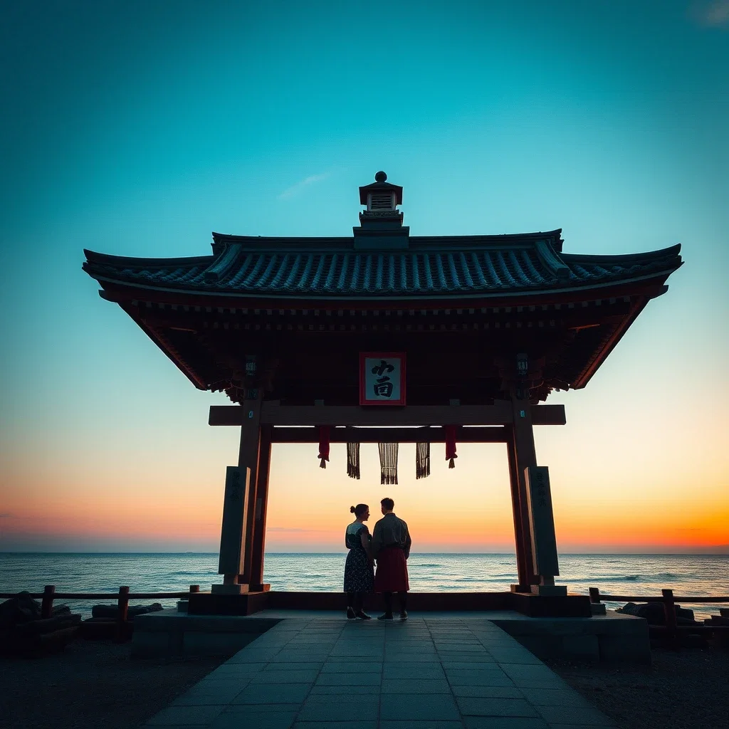 japanese sea shrine man woman loneliness
