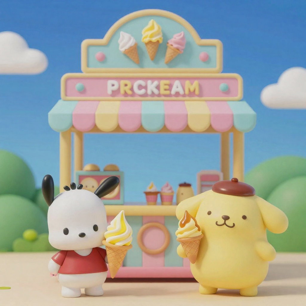 pochacco pompompurin holding soft serve ice cream