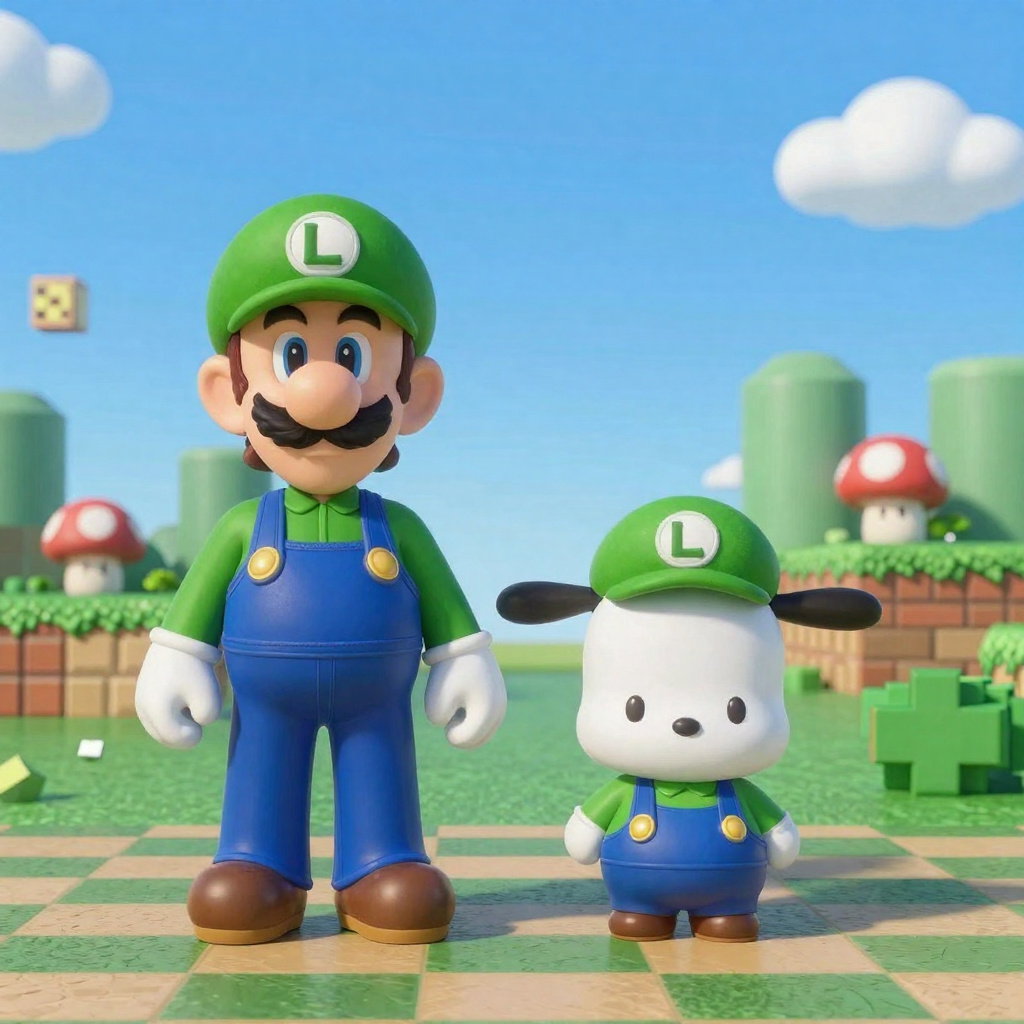 pochacco as luigi in mario game environment