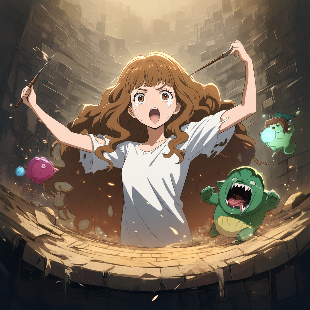 hermione granger terrified by troll in dungeon