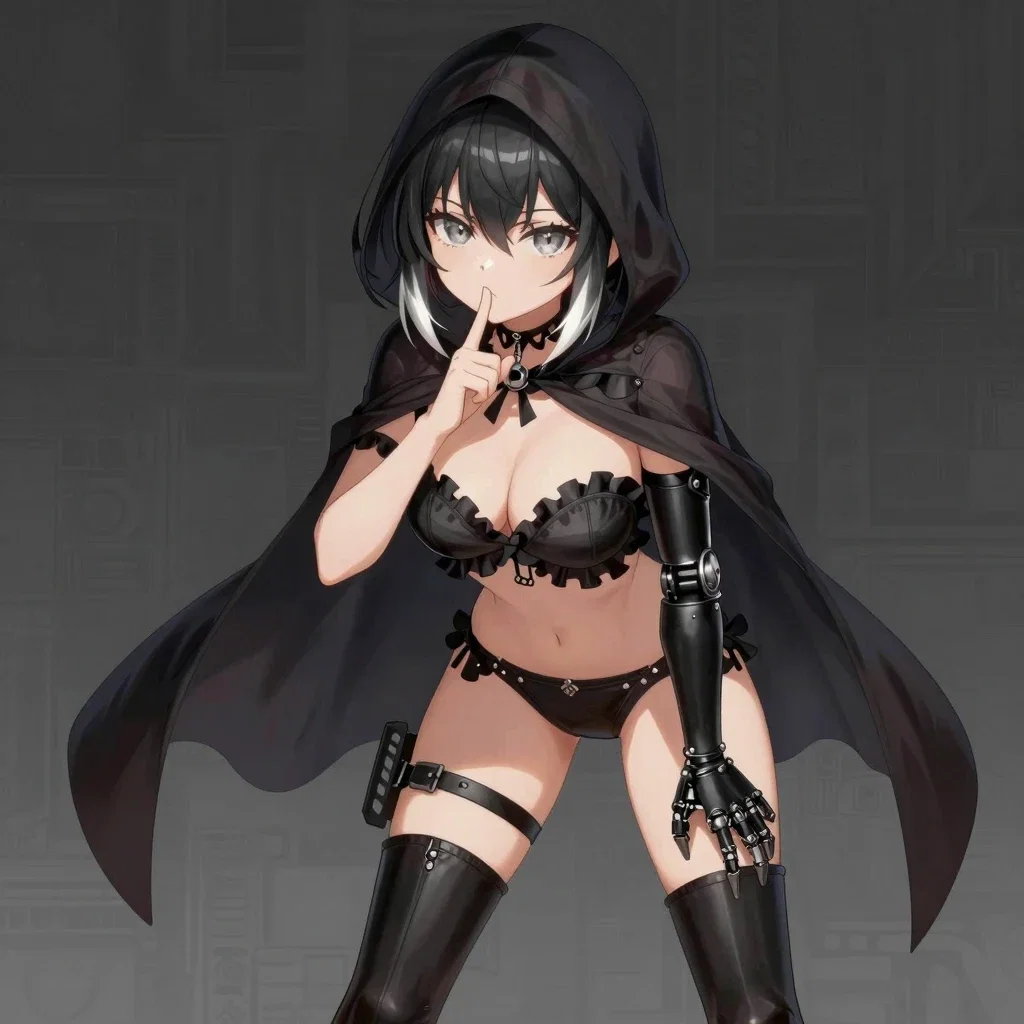anime girl gothic outfit dark silver hair