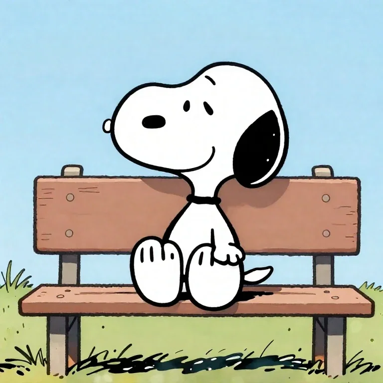 snoopy sitting on a bench