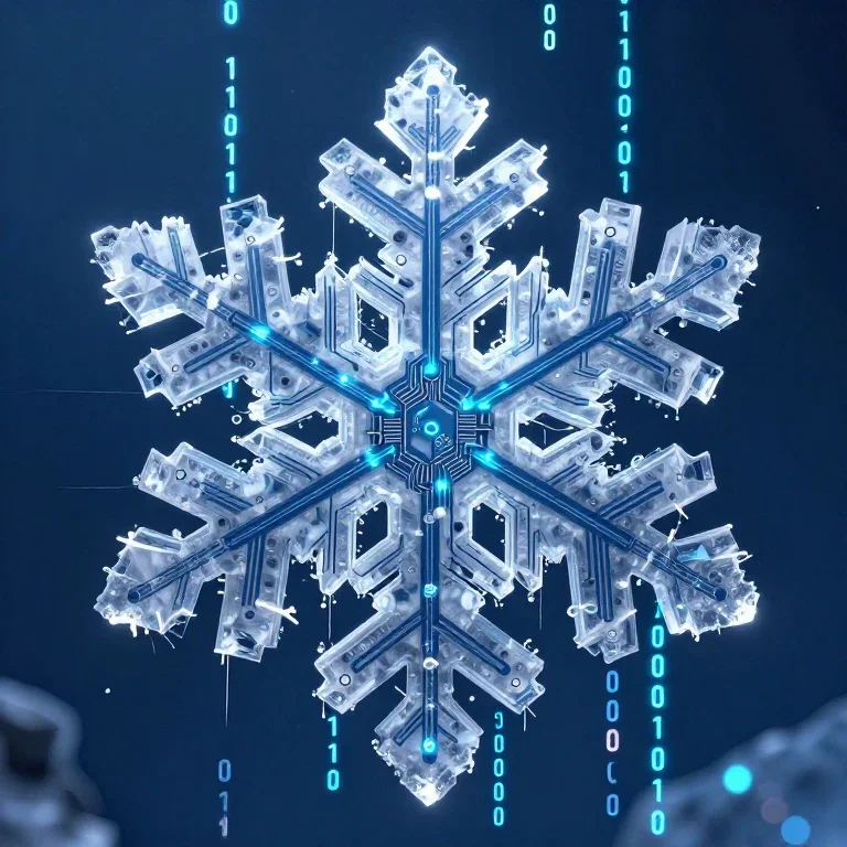 octane render photorealistic snowflake neon code sapphire