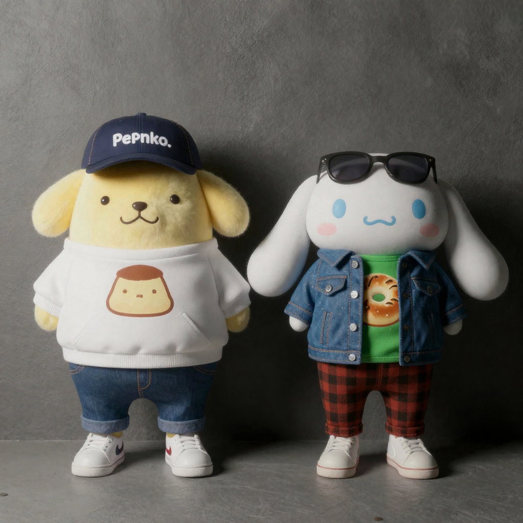 pixar render pompompurin cinnamoroll fashion streetwear