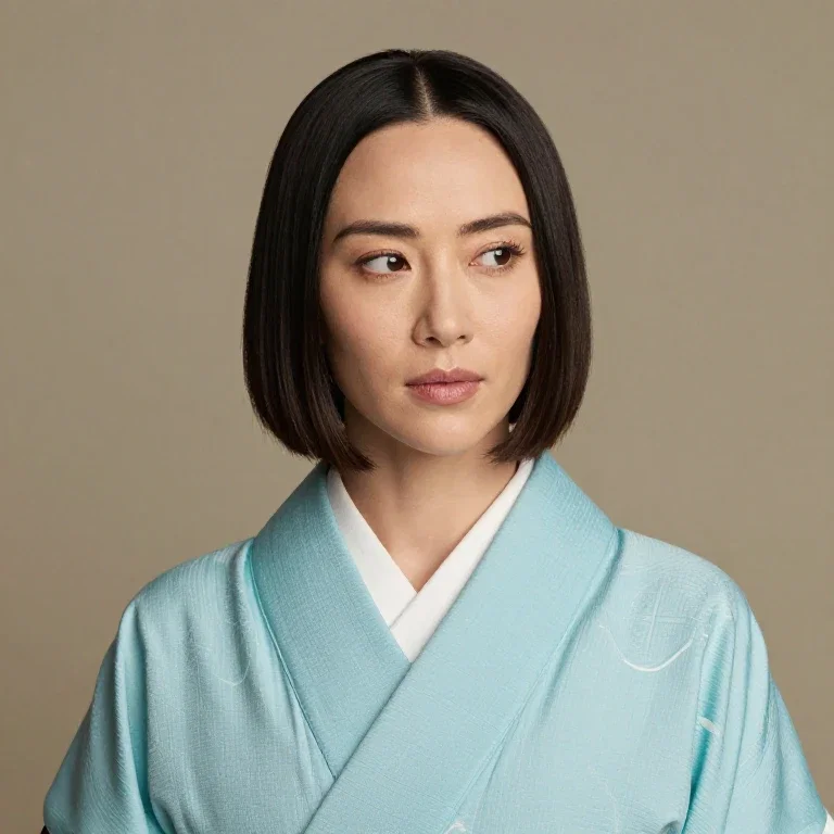 asian emily blunt dark black bob hair