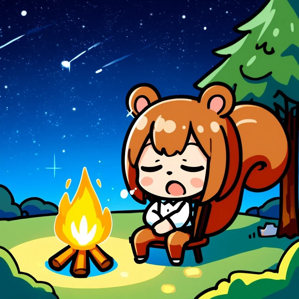 starry night brown squirrel chibi camp fire
