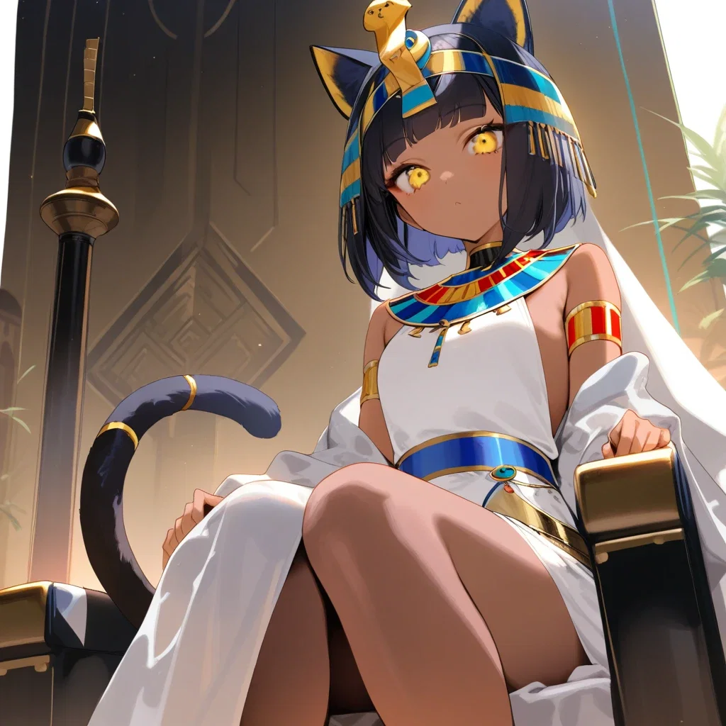 ancient egyptian cat girl on throne