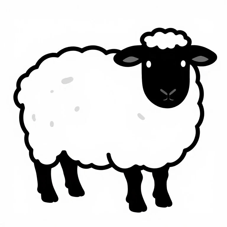 black white sheep line drawing