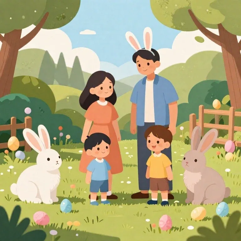family celebrating easter in sunny garden
