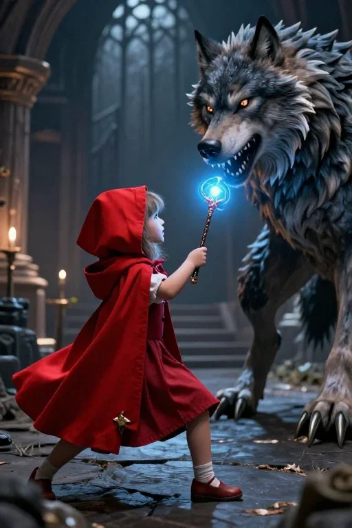 little red riding hood fights wolf monster