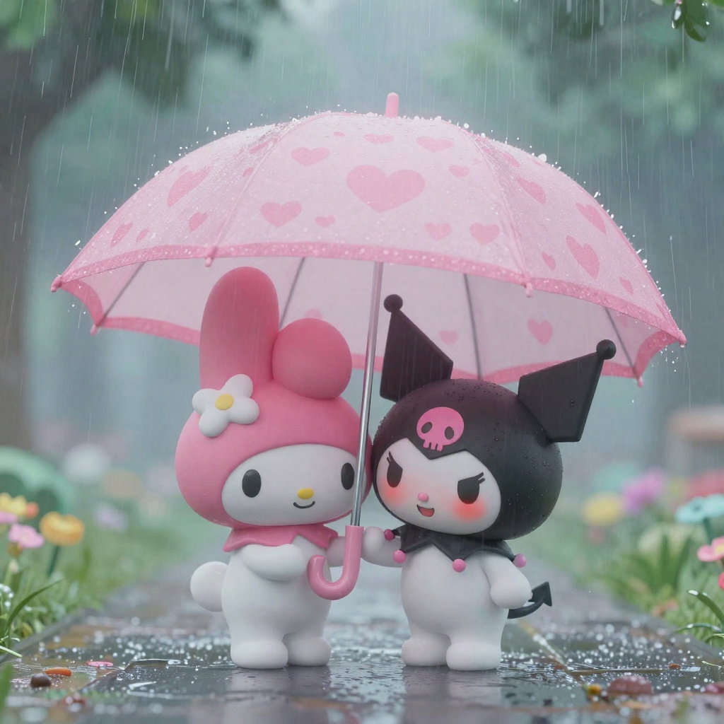 pixar style 3d render of my melody and kuromi