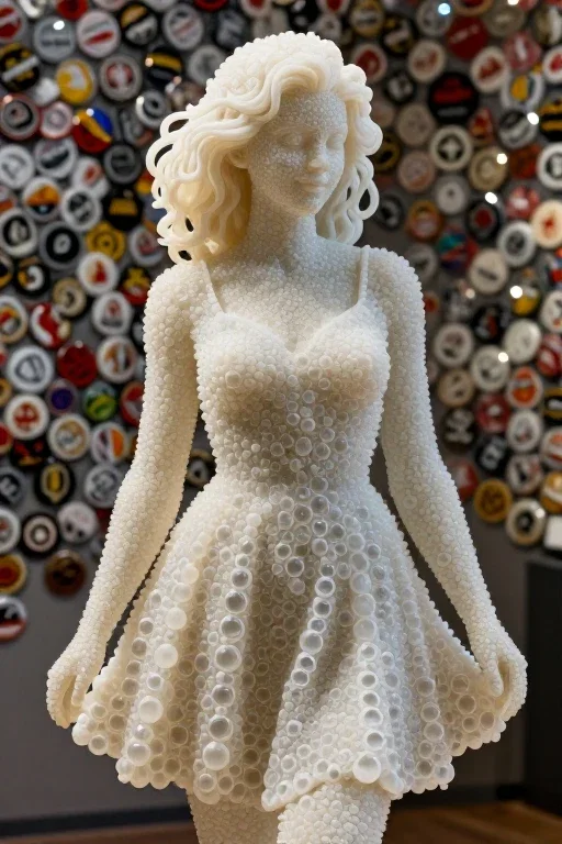 bubble crystal sculpture smiling woman summer dress