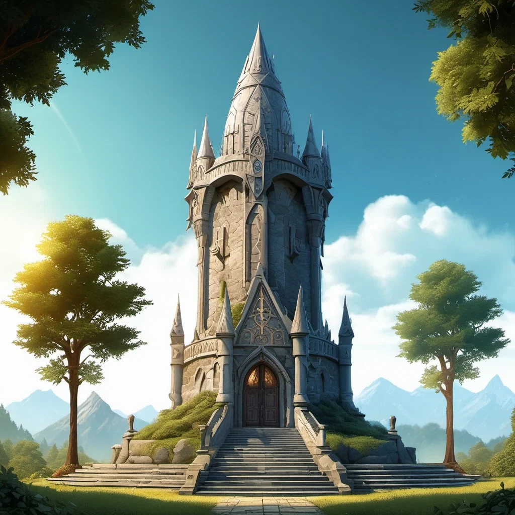 imposing elven mage tower with glowing runes