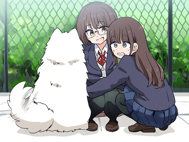 anime girls with samoyed in garden