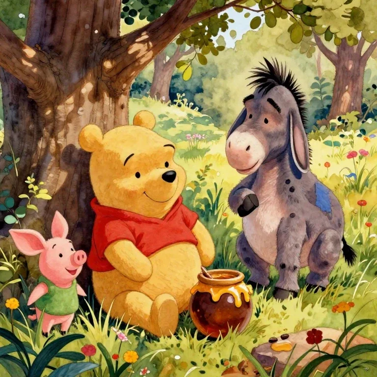 winnie the pooh and friends in meadow