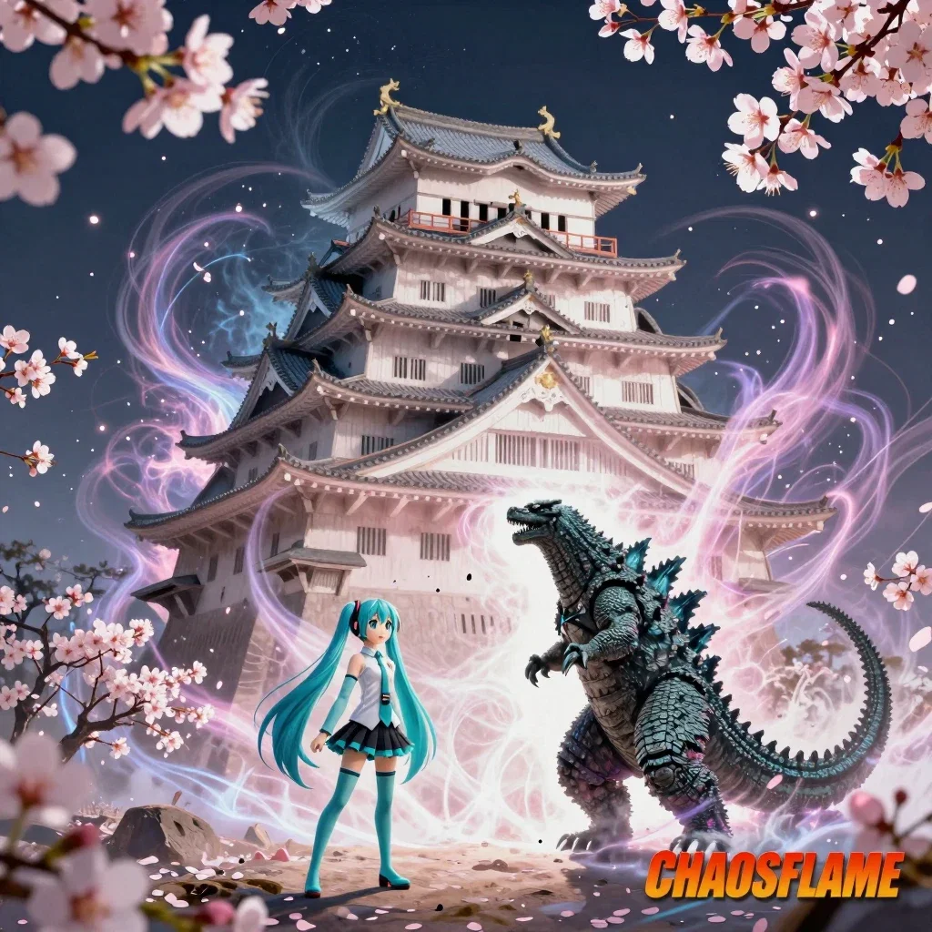 matsumoto castle cosmic energy anime godzilla hatsune miku