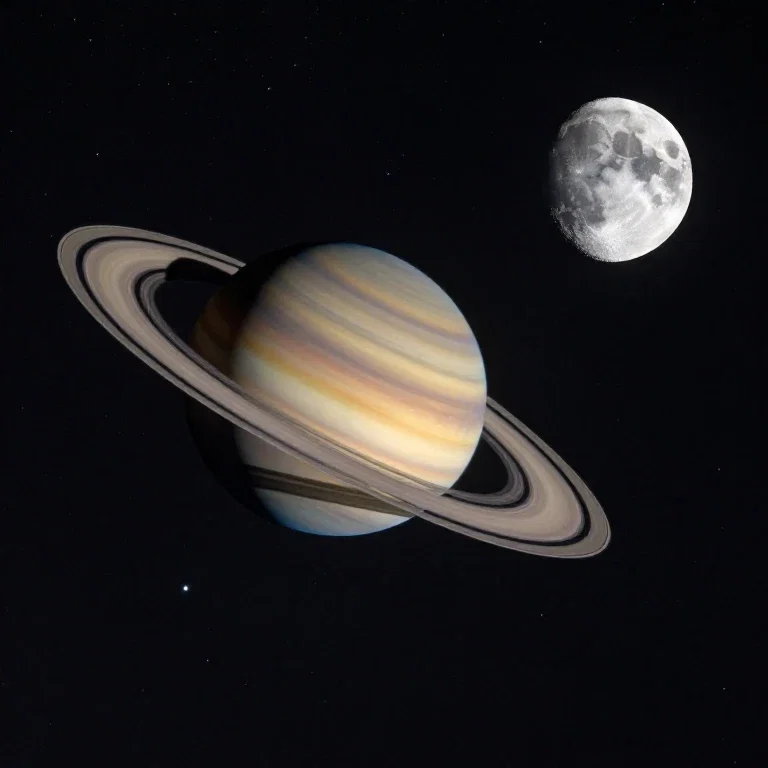 saturn near earth moon starry space