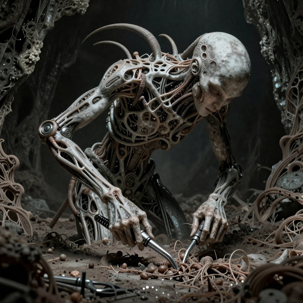 surrealism biomechanical fusion hyperdetailed rendering