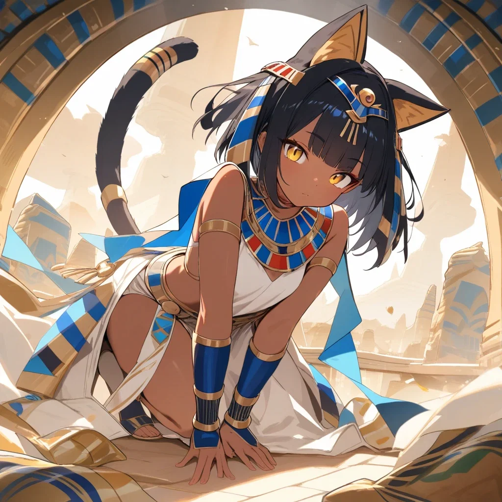 ancient egyptian cat girl illustration masterpiece