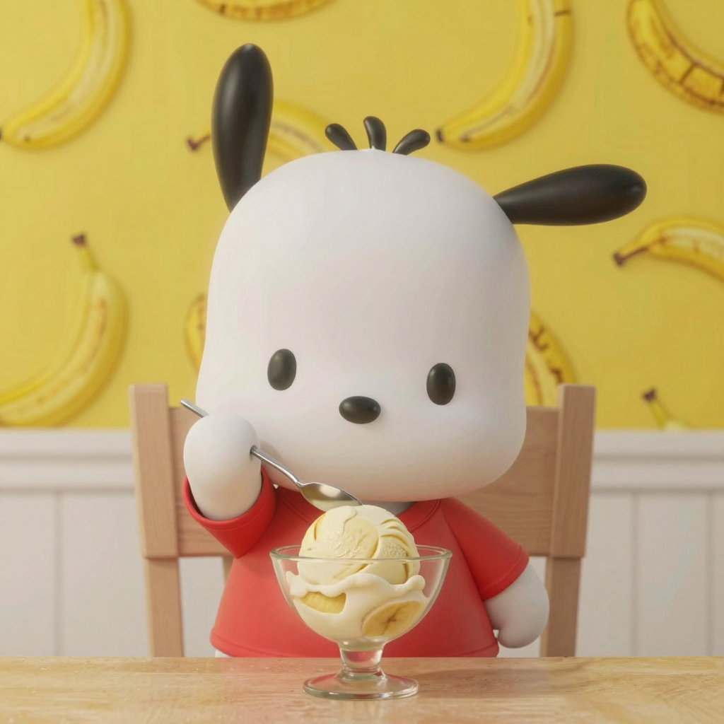 pochacco enjoys banana ice cream