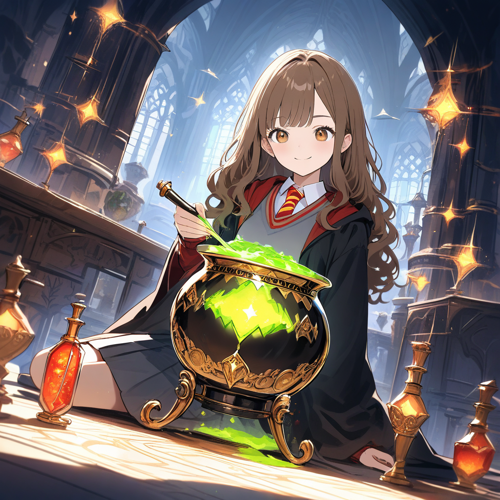 hermione granger making potion in gothic room