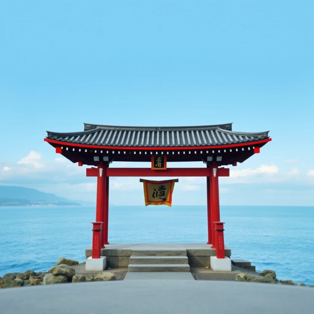 japanese shrine by sea