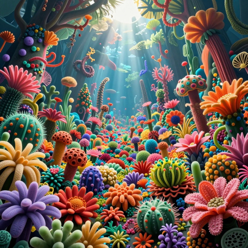 hyperrealistic digital painting tropical flora microscopic detail