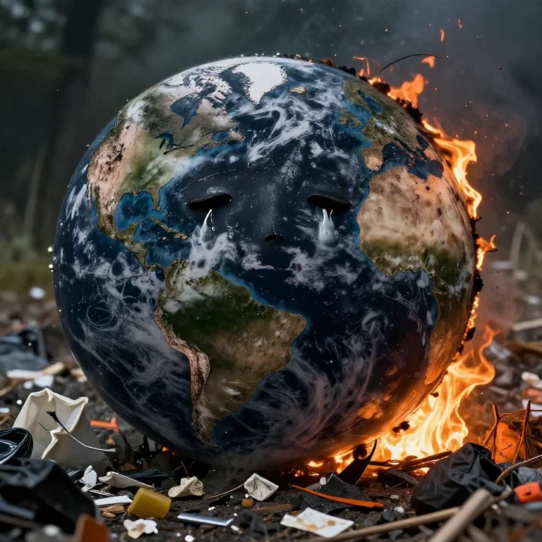 earth crying environmental destruction pollution garbage
