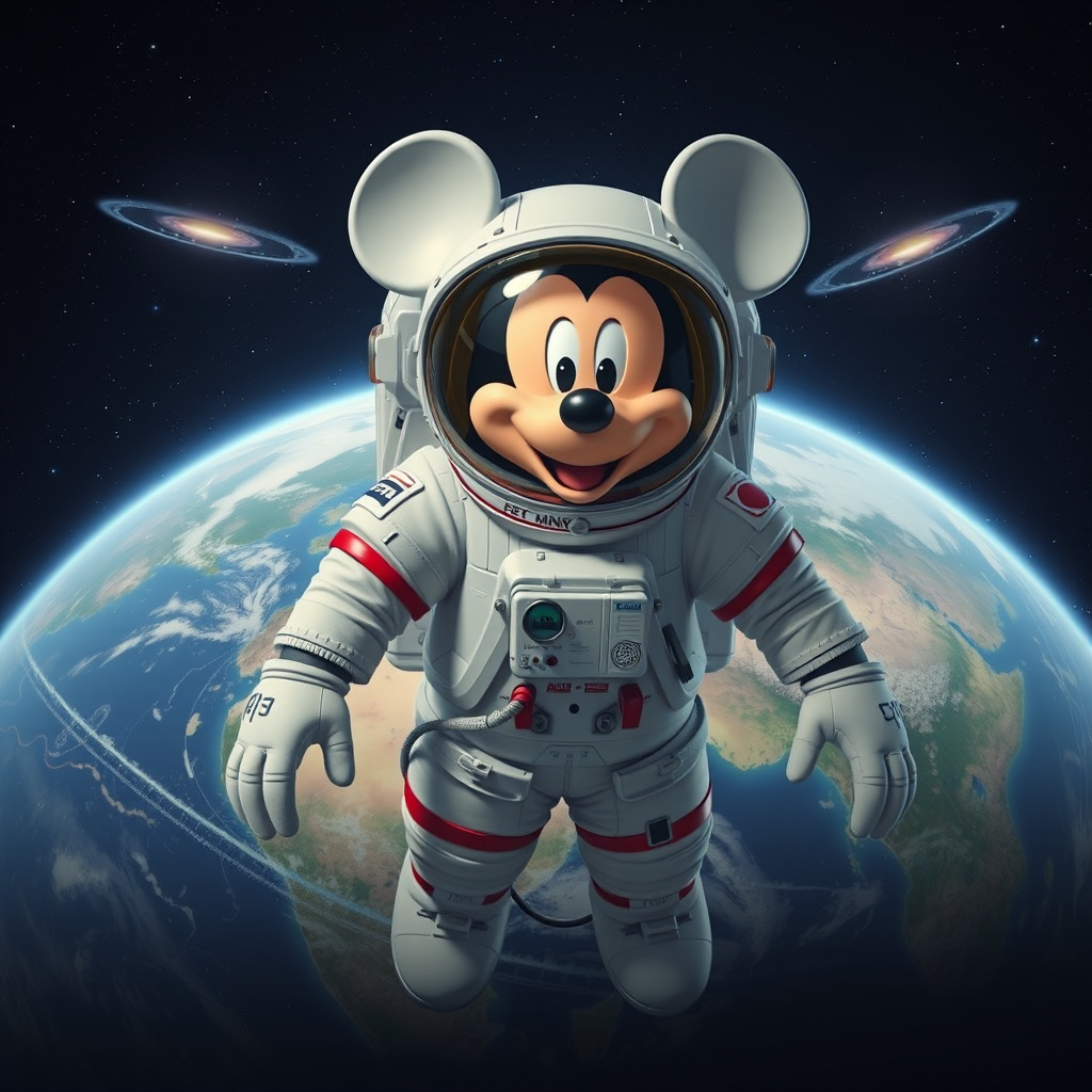 mickey mouse astronaut space earth render