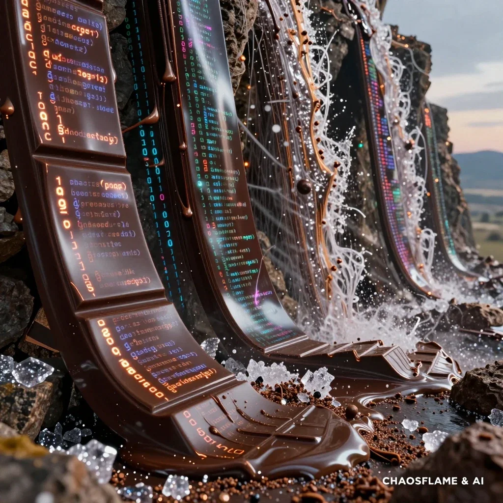 photorealistic cgi chocolate neon code melting surfaces