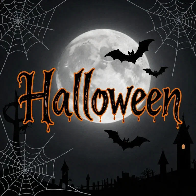 halloween spooky lettering drips cobwebs bats