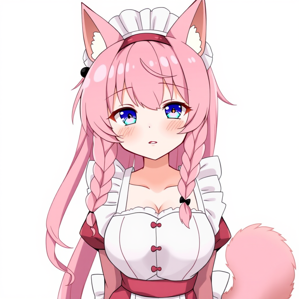 pink haired anime maid with squirrel ears