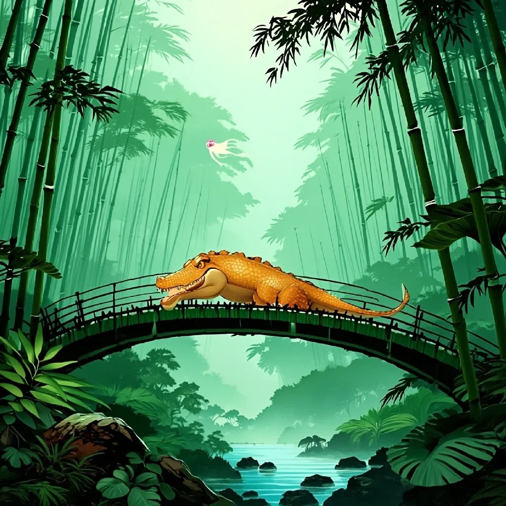 lion crocodile jungle bamboo bridge ghost
