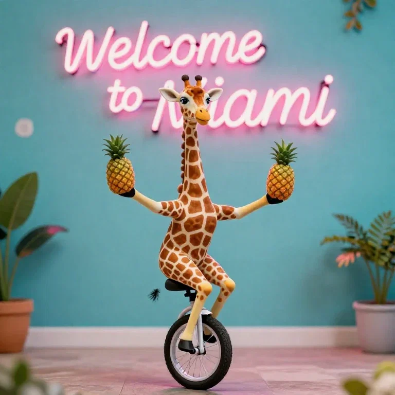 giraffe rides unicycle juggles pineapples miami