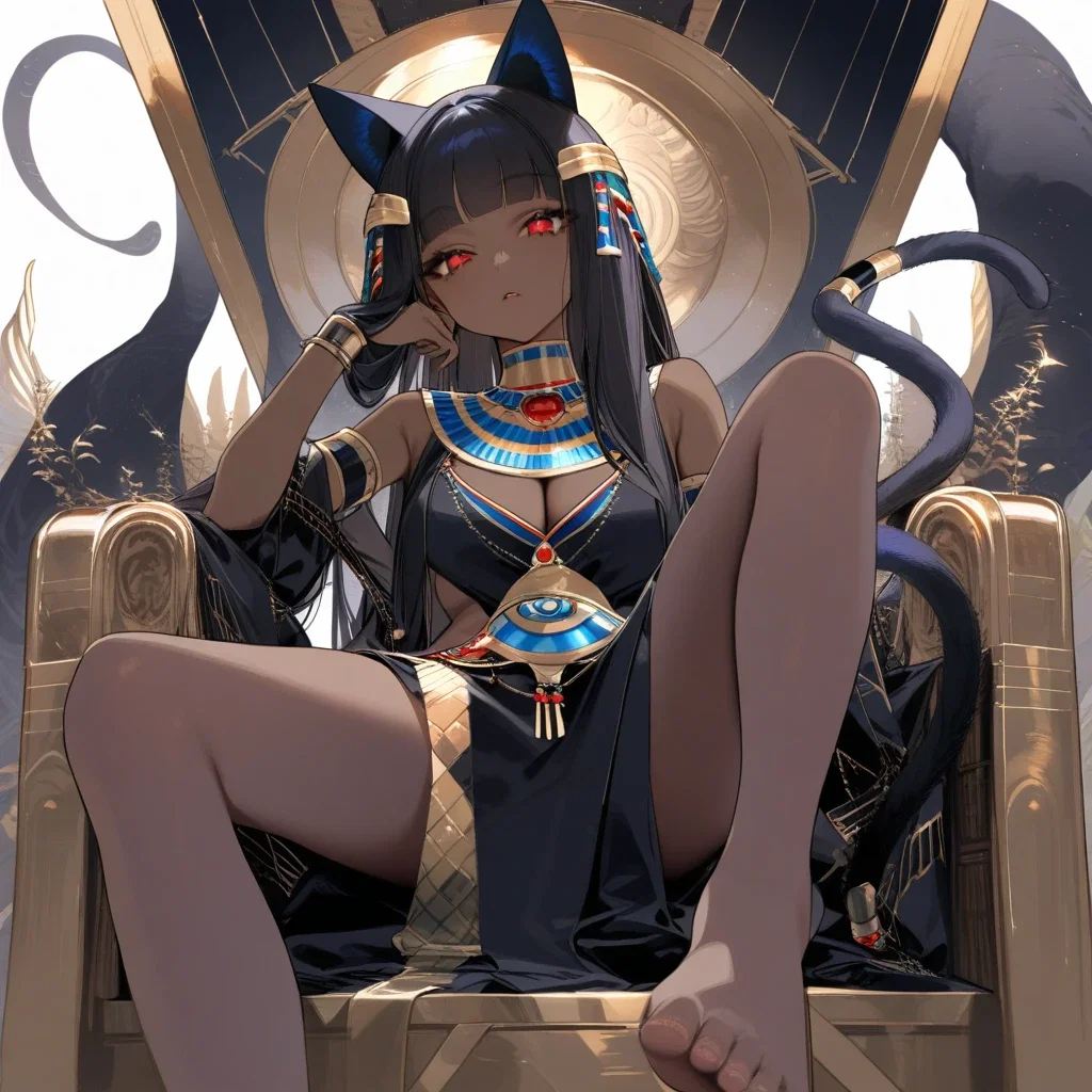 ancient egyptian cat girl with dark skin