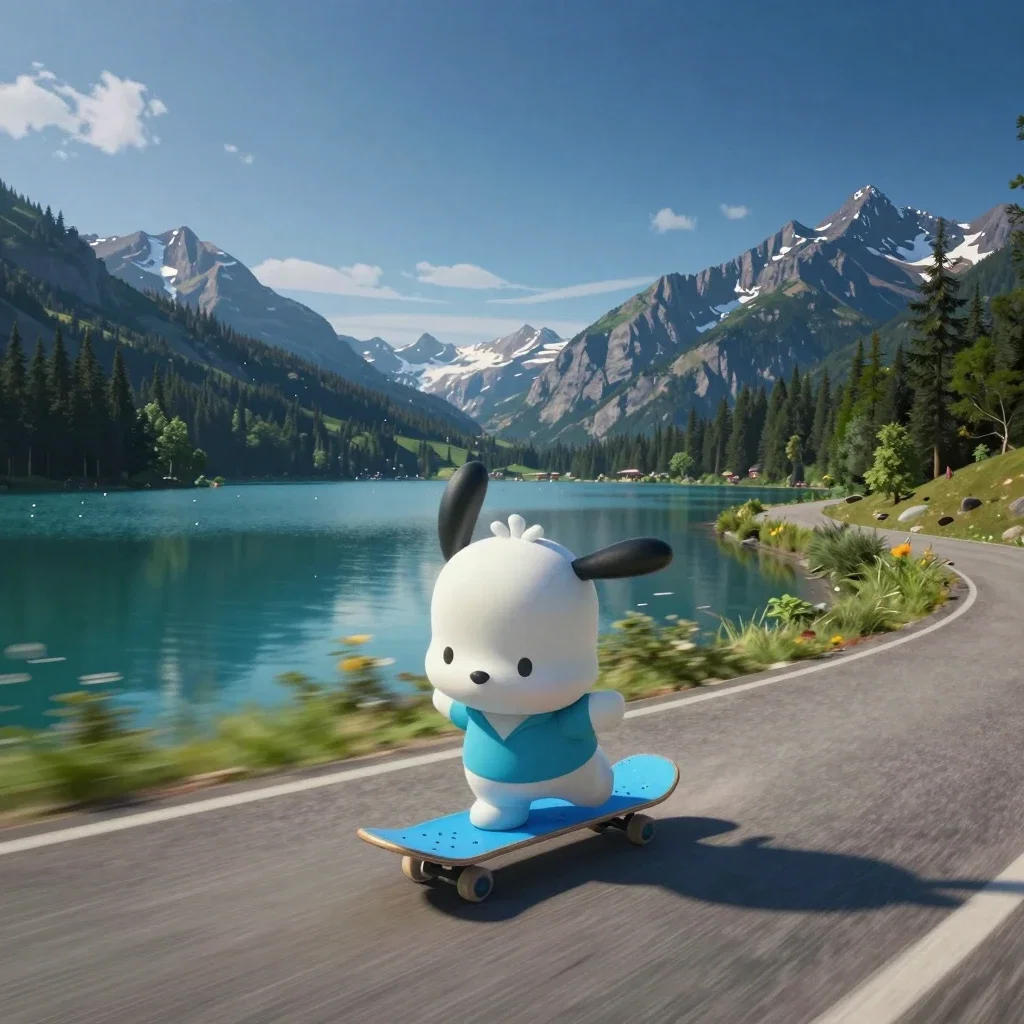 pochacco skateboarding nature scene