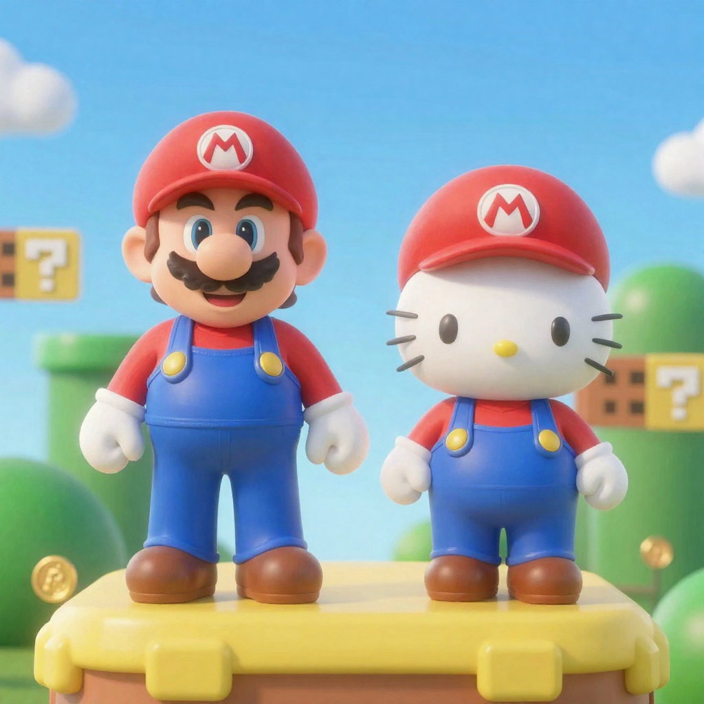 pixar hello kitty mario outfit dynamic pose